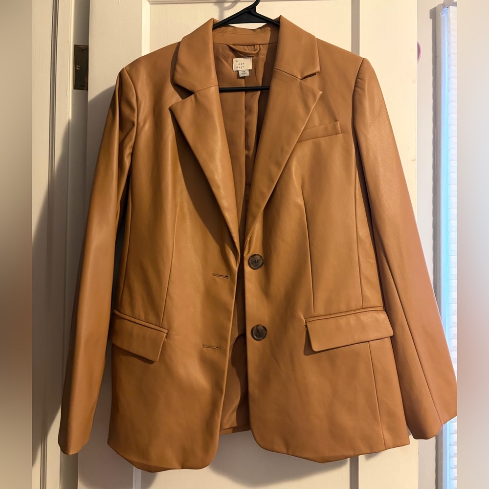 A New Day Tan Faux Leather Women's Blazer